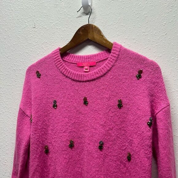 Lily Pulitzer Pink Stilla Sweater Floral Rhinestones Long Sleeve Size XS - Picture 3 of 16